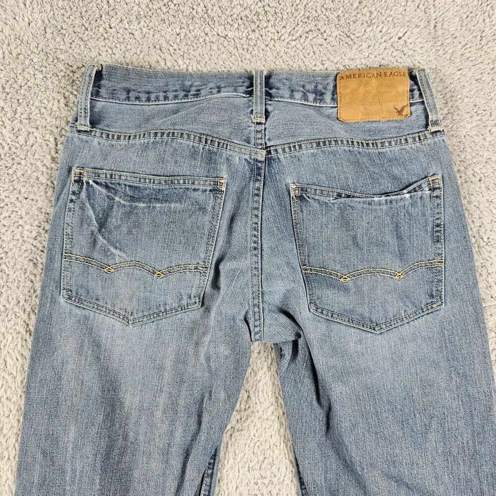 American Eagle Jeans Mens 30x28 Relaxed Straight Distressed Whiskering Faded